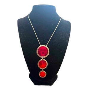 Vintage artisan crafted red drop pendant on ss.925 sterling silver snake chain.